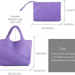 Woven Tote Bag, Women Macaron Soft Leather Weave Handbag Purse Wrist Bag Large Capacity Work Shopping Travel Daily