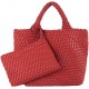 Woven Tote Bag, Women Macaron Soft Leather Weave Handbag Purse Wrist Bag Large Capacity Work Shopping Travel Daily