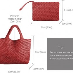 Woven Tote Bag, Women Macaron Soft Leather Weave Handbag Purse Wrist Bag Large Capacity Work Shopping Travel Daily