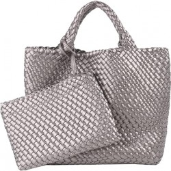 Woven Tote Bag, Women Macaron Soft Leather Weave Handbag Purse Wrist Bag Large Capacity Work Shopping Travel Daily