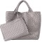 Woven Tote Bag, Women Macaron Soft Leather Weave Handbag Purse Wrist Bag Large Capacity Work Shopping Travel Daily