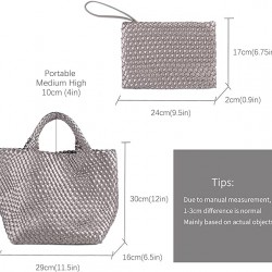 Woven Tote Bag, Women Macaron Soft Leather Weave Handbag Purse Wrist Bag Large Capacity Work Shopping Travel Daily