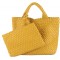 Woven Tote Bag, Women Macaron Soft Leather Weave Handbag Purse Wrist Bag Large Capacity Work Shopping Travel Daily