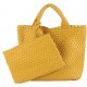 Woven Tote Bag, Women Macaron Soft Leather Weave Handbag Purse Wrist Bag Large Capacity Work Shopping Travel Daily