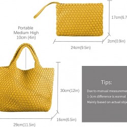 Woven Tote Bag, Women Macaron Soft Leather Weave Handbag Purse Wrist Bag Large Capacity Work Shopping Travel Daily