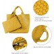 Woven Tote Bag, Women Macaron Soft Leather Weave Handbag Purse Wrist Bag Large Capacity Work Shopping Travel Daily