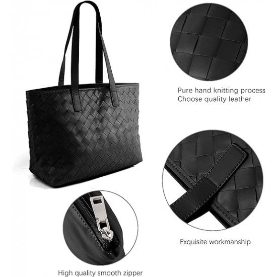 Woven Tote Bag for Women Top Handle Satchel Shoulder Bag for Women Vegan Leather Shopper Bag Large Travel HandBag