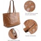 Woven Tote Bag for Women Top Handle Satchel Shoulder Bag for Women Vegan Leather Shopper Bag Large Travel HandBag