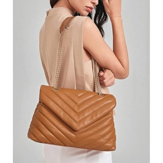 Quilted Crossbody Bags for Women, Trendy Roomy Shoulder Handbags with Flap Gold Hardware Chain Purses Shoulder Bag