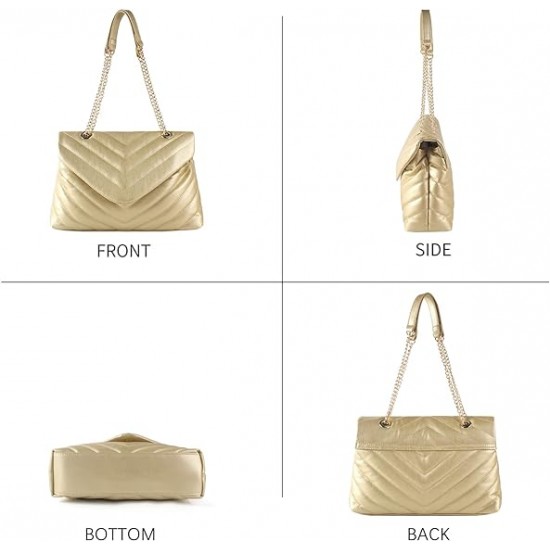 Quilted Crossbody Bags for Women, Trendy Roomy Shoulder Handbags with Flap Gold Hardware Chain Purses Shoulder Bag