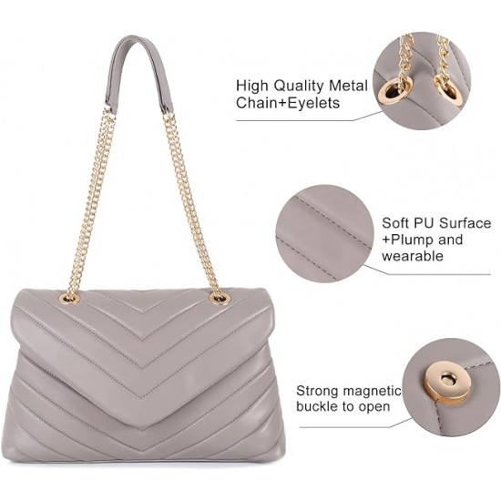 Quilted Crossbody Bags for Women, Trendy Roomy Shoulder Handbags with Flap Gold Hardware Chain Purses Shoulder Bag