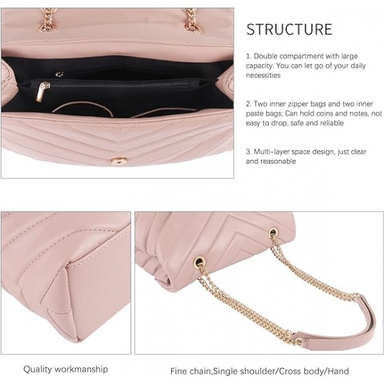 Quilted Crossbody Bags for Women, Trendy Roomy Shoulder Handbags with Flap Gold Hardware Chain Purses Shoulder Bag