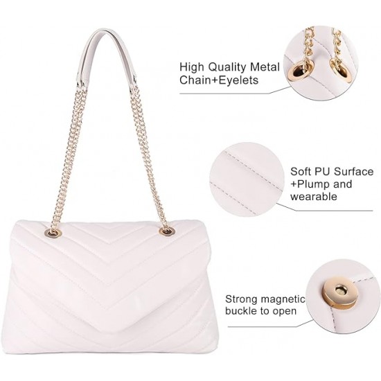 Quilted Crossbody Bags for Women, Trendy Roomy Shoulder Handbags with Flap Gold Hardware Chain Purses Shoulder Bag