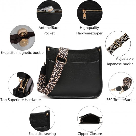 Women's crossbody bag, leopard patterned guitar strap, artificial leather wallet handbag, bucket handbag