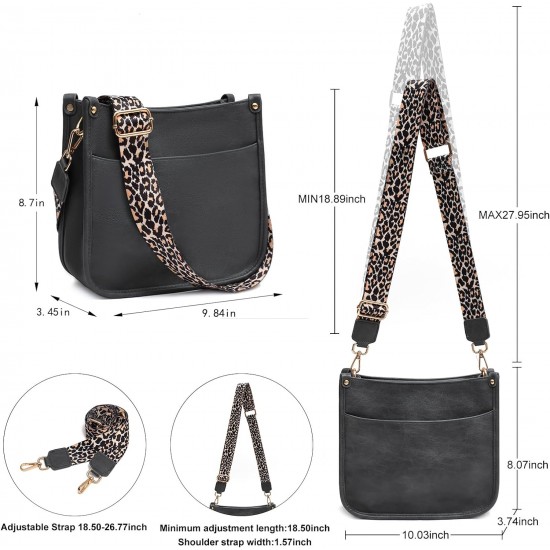 Women's crossbody bag, leopard patterned guitar strap, artificial leather wallet handbag, bucket handbag