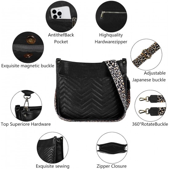 Women's crossbody bag, leopard patterned guitar strap, artificial leather wallet handbag, bucket handbag