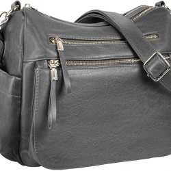 Leather travel wallet for women's crossbody bag with multiple pockets, dark gray, classic