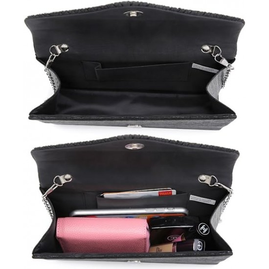 Ladies Frosted Satin Evening Clutch Purse Bag Crossbody Handbags Party Prom Wedding Envelope