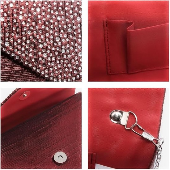 Ladies Frosted Satin Evening Clutch Purse Bag Crossbody Handbags Party Prom Wedding Envelope