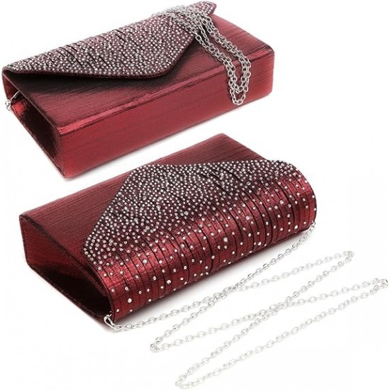 Ladies Frosted Satin Evening Clutch Purse Bag Crossbody Handbags Party Prom Wedding Envelope