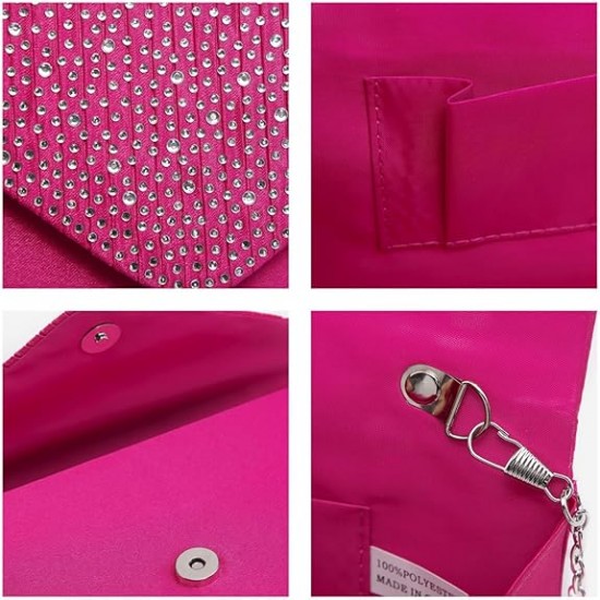 Ladies Frosted Satin Evening Clutch Purse Bag Crossbody Handbags Party Prom Wedding Envelope