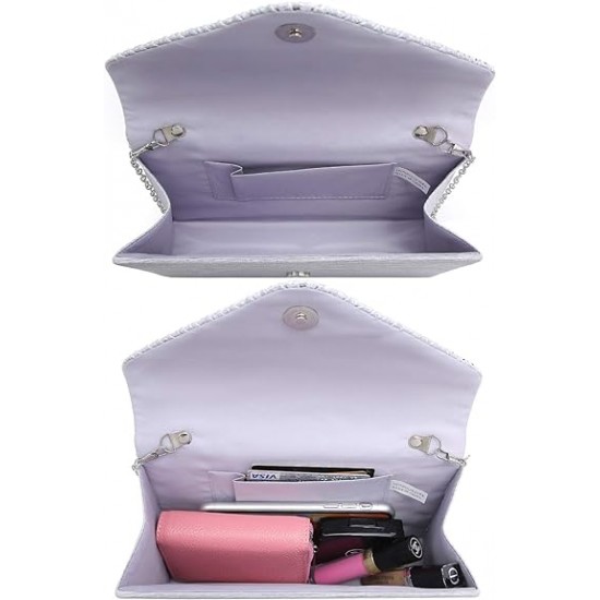 Ladies Frosted Satin Evening Clutch Purse Bag Crossbody Handbags Party Prom Wedding Envelope